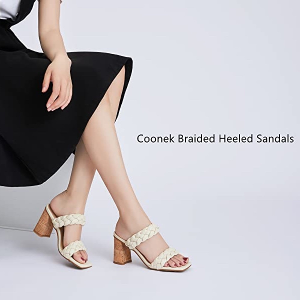 Coonek White Braided Heeled Sandals Sz 7